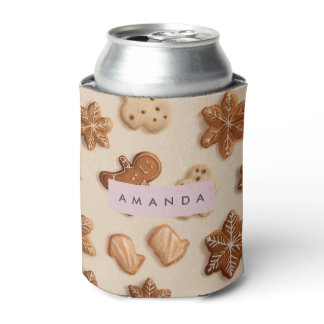 Personalized Cute Pastel Gingerbread Cookie Can Cooler