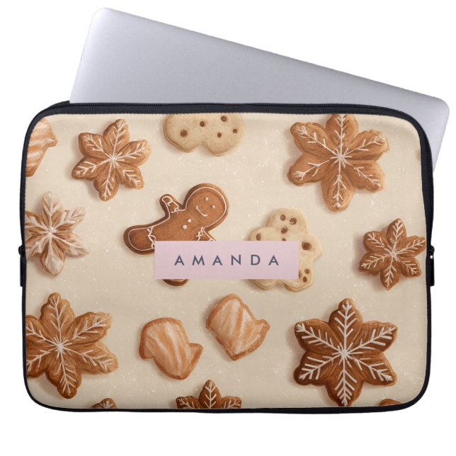 Personalized Cute Pastel Gingerbread Cookie Laptop Sleeve (Front)