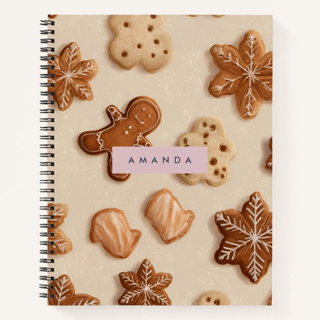 Personalized Cute Pastel Gingerbread Cookie Notebook (Front)
