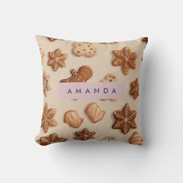 Personalized Cute Pastel Gingerbread Cookie Throw Pillow (Front)