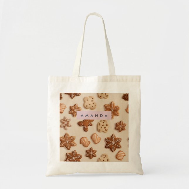 Personalized Cute Pastel Gingerbread Cookie Tote Bag (Front)