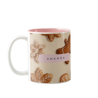 Personalized Cute Pastel Gingerbread Cookie Two-Tone Coffee Mug