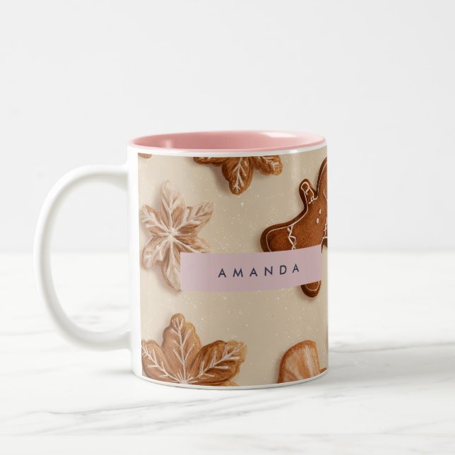 Personalized Cute Pastel Gingerbread Cookie Two-Tone Coffee Mug (Left)