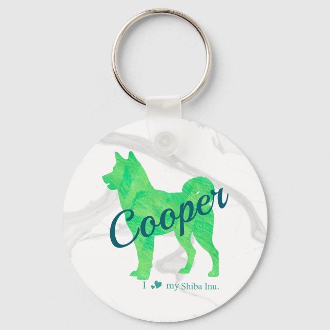 Personalized Cute Pastel Green Shiba Inu - Dog Keychain (Front)