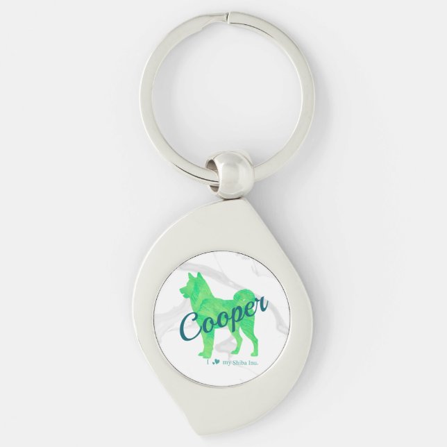 Personalized Cute Pastel Green Shiba Inu - Dog Keychain (Front)