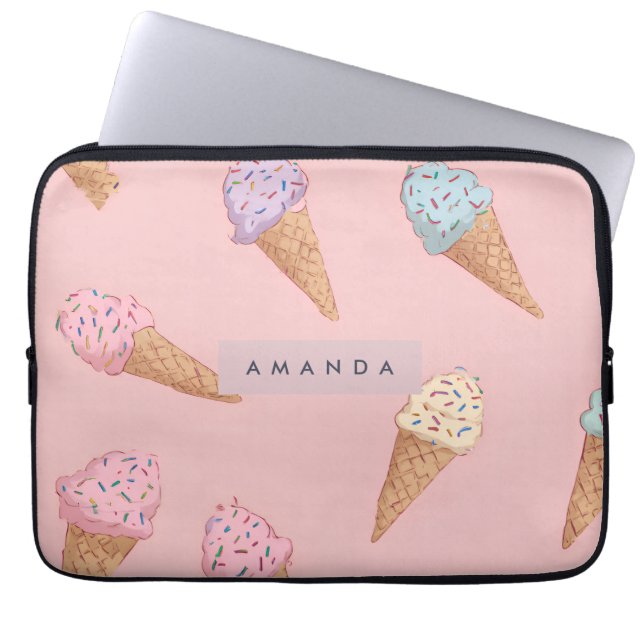 Personalized Cute Pastel Ice Cream  Laptop Sleeve (Front)