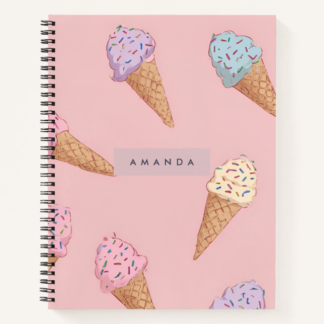 Personalized Cute Pastel Ice Cream  Notebook (Front)
