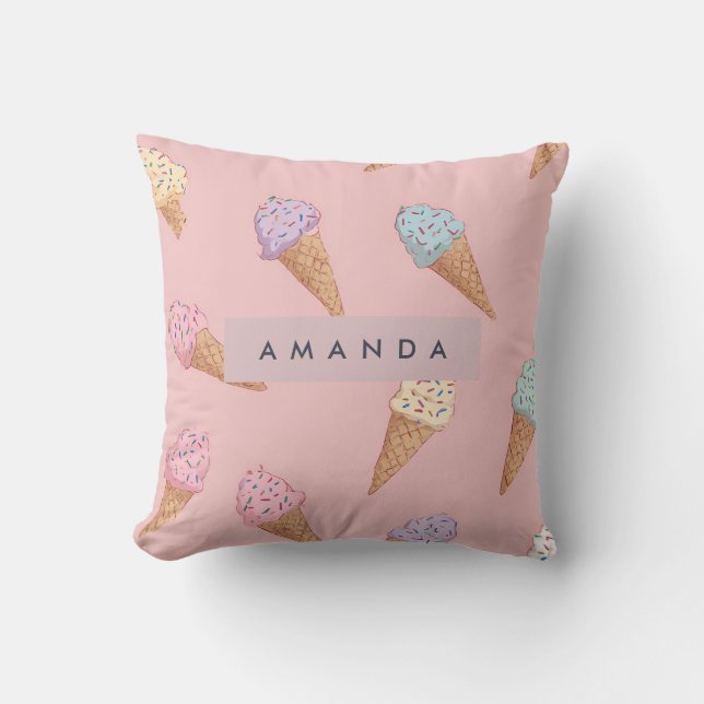 Personalized Cute Pastel Ice Cream Throw Pillow (Front)