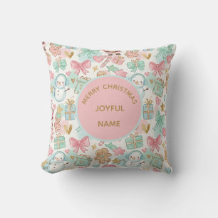 Personalized Cute Pastel Kawaii Christmas Custom Throw Pillow