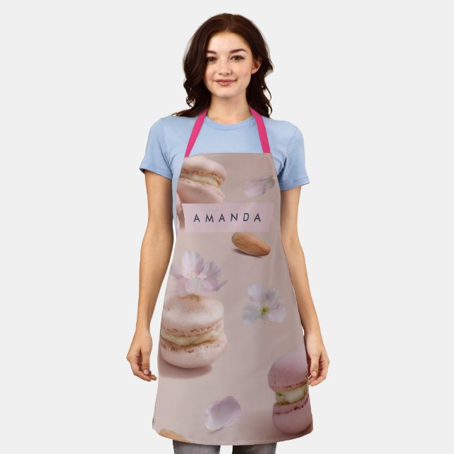 Personalized Cute Pastel Macaron Almond Flower Apron (Worn)