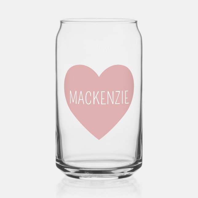 Personalized Cute Pastel Pink Heart Can Glass (Front)