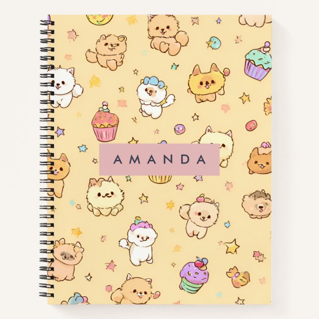 Personalized Cute Pastel Puppies Pattern Notebook (Front)