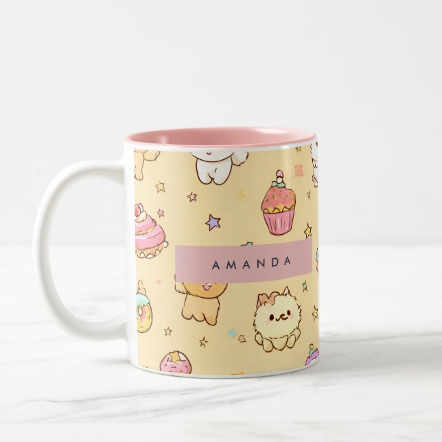 Personalized Cute Pastel Puppies Pattern Two-Tone Coffee Mug (Left)