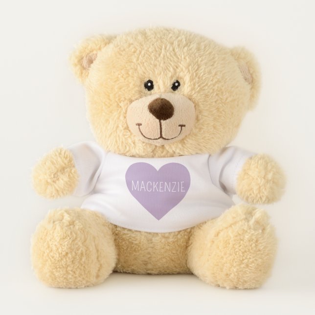 Personalized Cute Pastel Purple Love Heart Teddy Bear (Front)