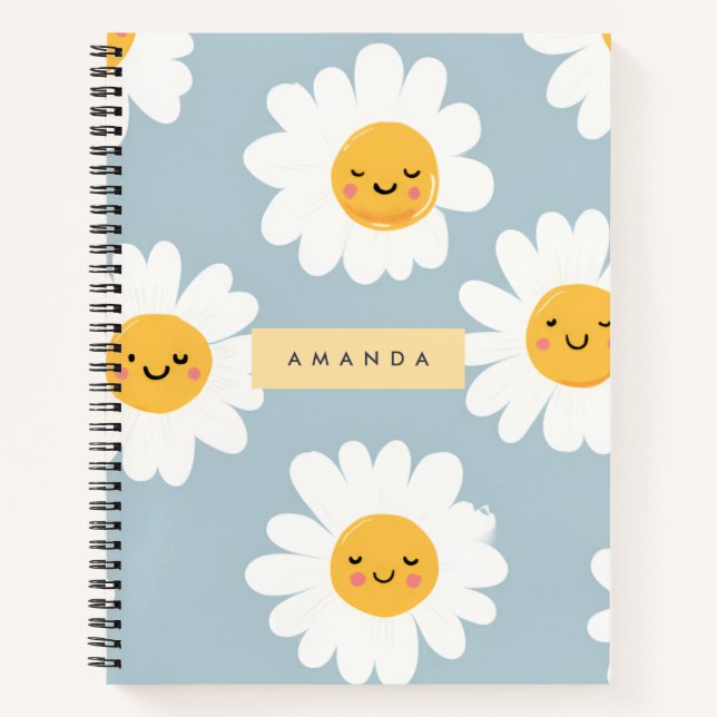 Personalized Cute Pastel Smiling Daisy Notebook (Front)