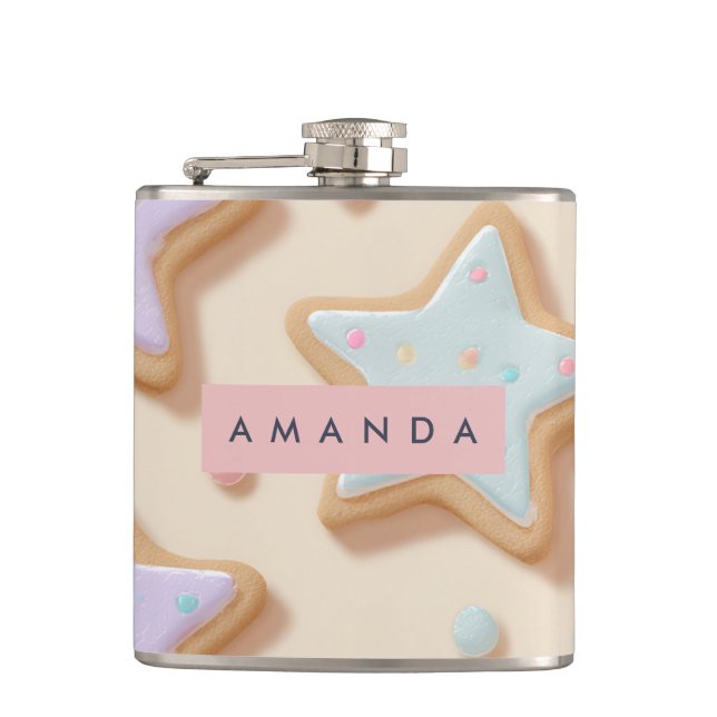 Personalized Cute Pastel Star Cookies Pattern Flask (Front)