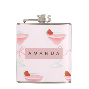 Personalized Cute Pastel Strawberry Juice Pattern Flask