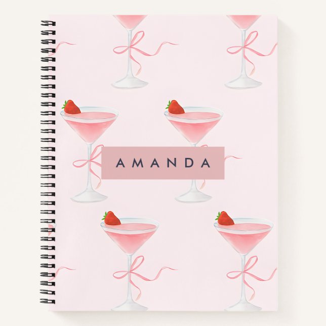 Personalized Cute Pastel Strawberry Juice Pattern Notebook (Front)