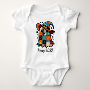 Personalized Cute Patchwork Ghost Halloween Baby Bodysuit
