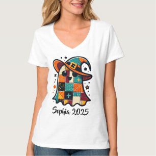 Personalized Cute Patchwork Ghost Halloween T-Shirt