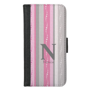 Personalized cute pattern pink and grey stripes iPhone 8/7 wallet case