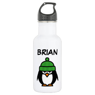Personalized cute penguin cartoon custom name stainless steel water bottle