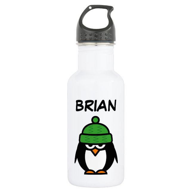 Personalized cute penguin cartoon custom name stainless steel water bottle (Front)