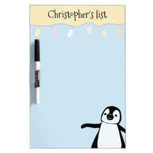 Personalized Cute Penguin Christmas Wish List Dry Erase Board