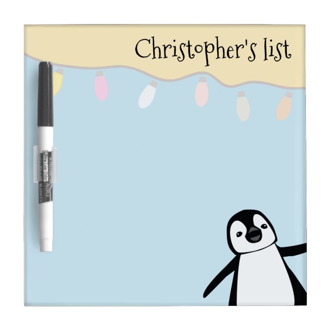 Personalized | Cute Penguin Christmas Wish List Dry Erase Board (Front)
