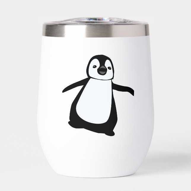 Personalized Cute Penguin Custom Name Thermal Wine Tumbler (Front)