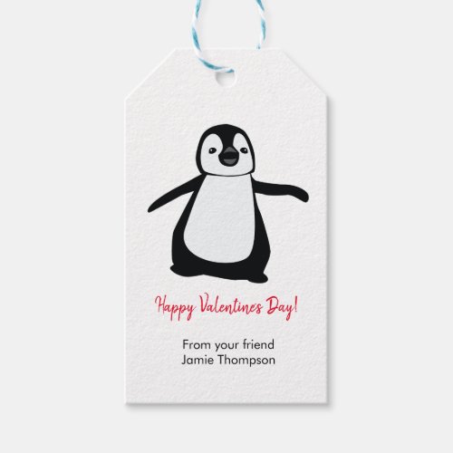 Personalized Cute Penguin Friend Kids Valentines Gift Tags