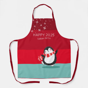 Personalized Cute Penguin Happy 20XX Holiday Apron