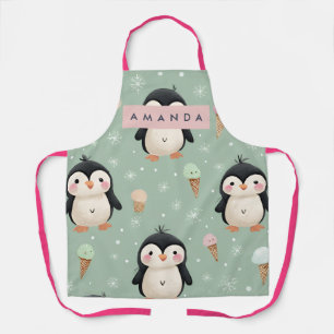 Personalized Cute Penguin & Ice Cream Pattern Apron