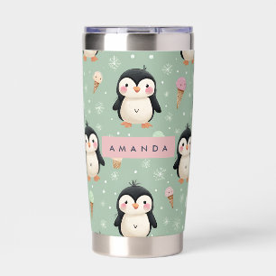 Personalized Cute Penguin & Ice Cream Pattern Insulated Tumbler