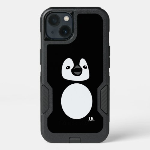 Personalized Cute Penguin illustration Black white iPhone 13 Case
