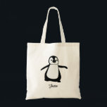 Personalized cute penguin illustration party tote bag<br><div class="desc">Introducing our Personalized Cute Baby Penguin Party Tote Bag, a fun and adorable accessory that can be customized with a name. This tote bag features a cute penguin illustration in black and white, adding a playful touch to its design. Customize the name for each guest. Personalize the tote bag by...</div>