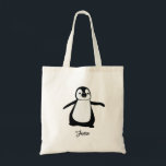Personalized cute penguin illustration party tote bag<br><div class="desc">Introducing our Personalized Cute Baby Penguin Party Tote Bag, a fun and adorable accessory that can be customized with a name. This tote bag features a cute penguin illustration in black and white, adding a playful touch to its design. Customize the name for each guest. Personalize the tote bag by...</div>
