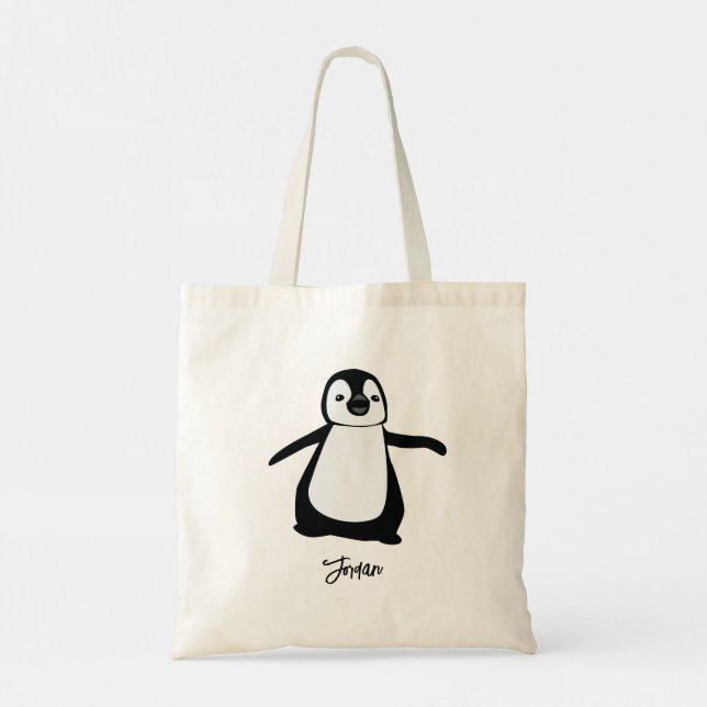 Personalized cute penguin illustration party tote bag (Back)