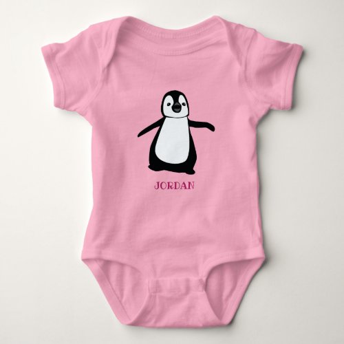 Personalized cute penguin illustration pink baby bodysuit