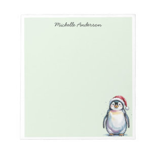Personalized Cute Penguin in Santa Hat Christmas Notepad