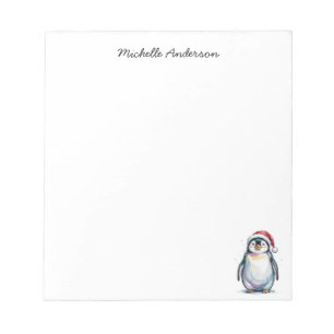Personalized Cute Penguin in Santa Hat Christmas Notepad