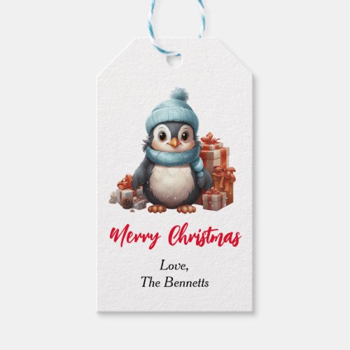 Personalized Cute Penguin in Scarf and Hat Gift Tags