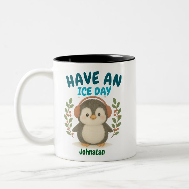  Personalized Cute Penguin Mug – “Have an Ice Day” (Left)