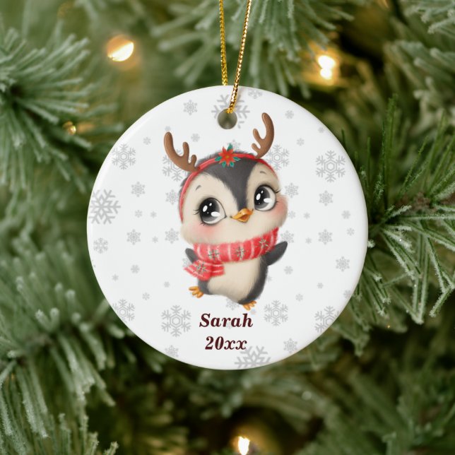 Personalized Cute Penguin - My First Christmas Ceramic Ornament (Tree)