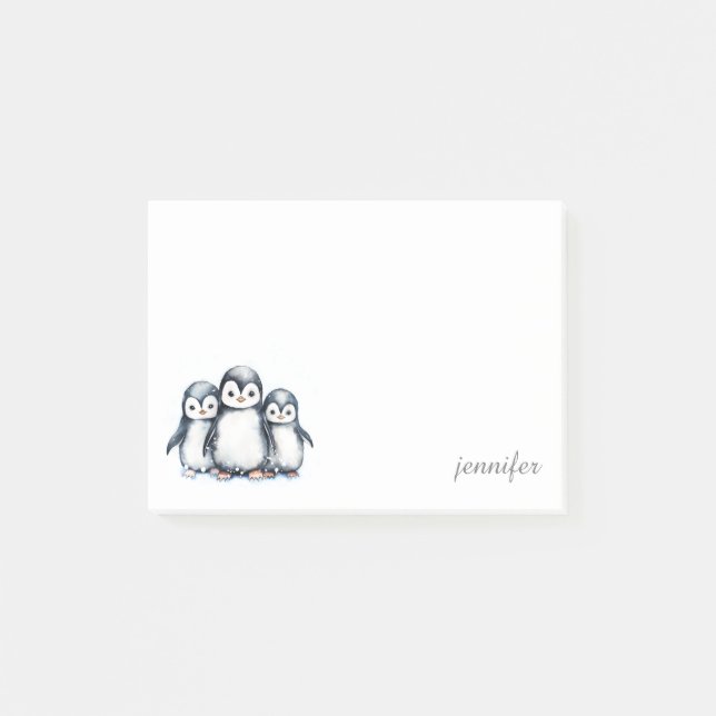 Personalized Cute Penguin Post-it® Notes (Front)