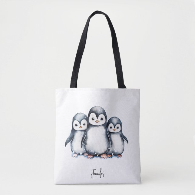 Personalized Cute Penguin Tote Bag (Front)