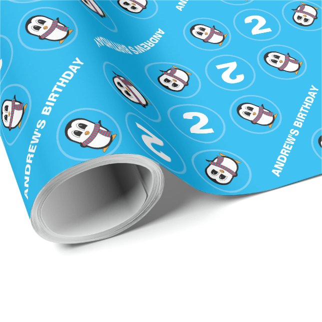 Personalized Cute Penguin Wrapping Paper (Roll Corner)