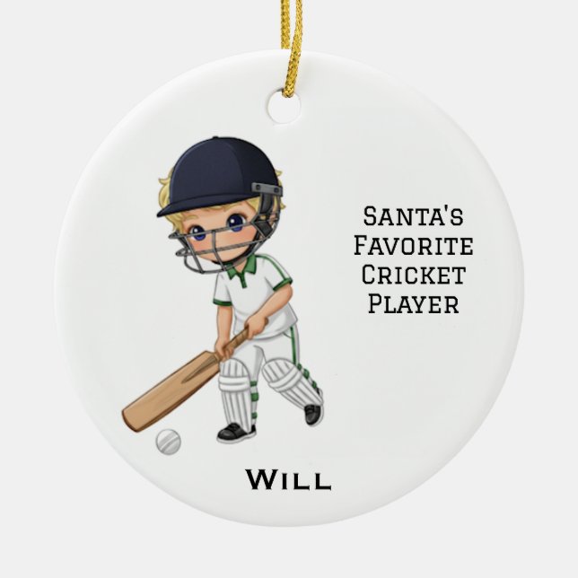 Personalized Cute Personalized Cricket Player Ceramic Ornament (Front)