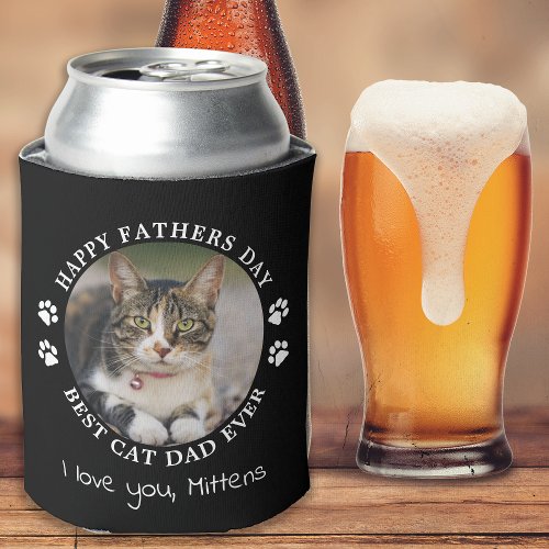 Personalized Cute Pet Photo Fathers Day Cat Dad Can Cooler