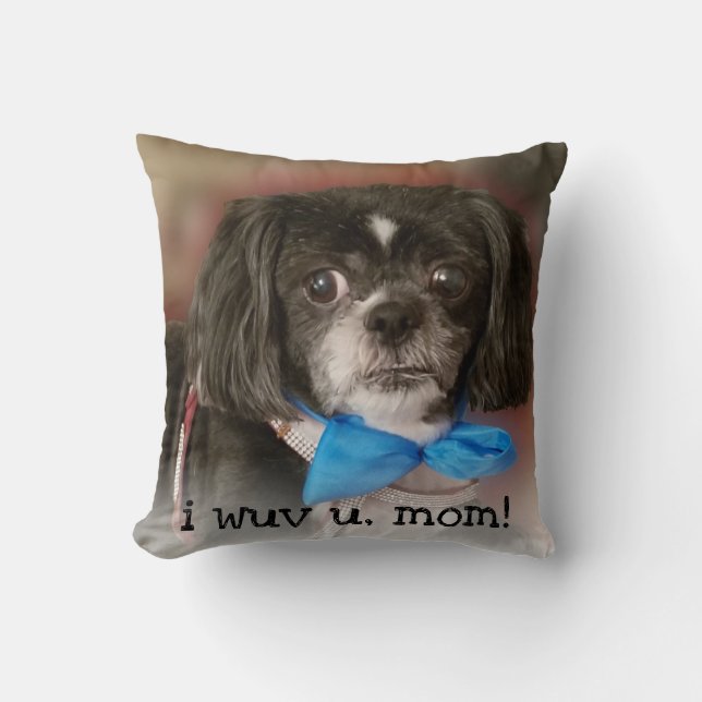 Personalized Cute Pet Photo I Wuv U Love Quote Throw Pillow (Front)